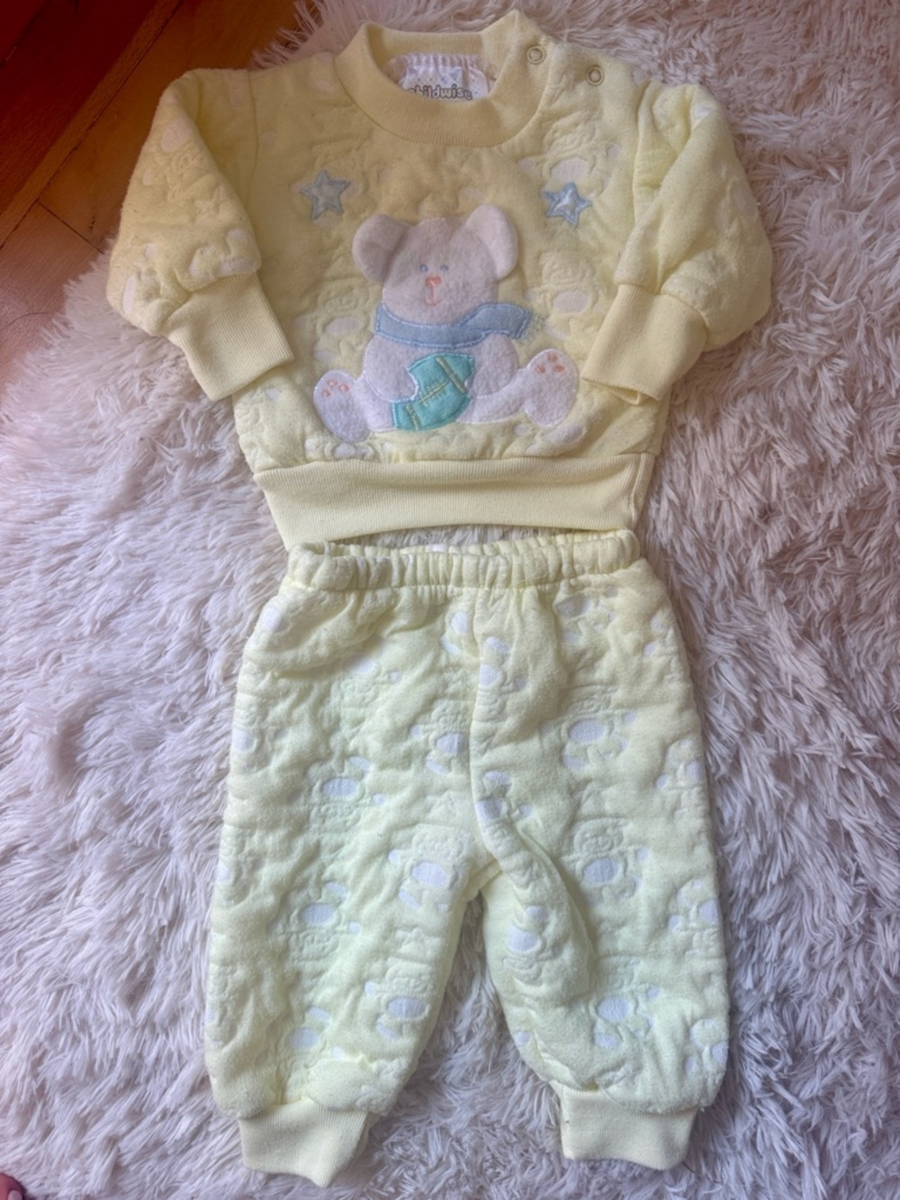 Vintage Kids Matching Set Yellow Bear Appliqué